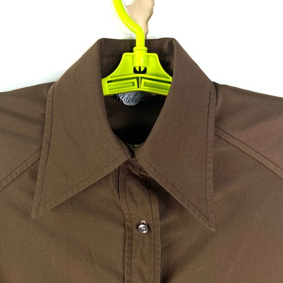 Vintage Adelaar Button Up Blouse Womens 1C L Brown Poly Made in USA ILGWU - Picture 3 of 8